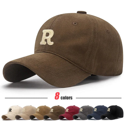 Unisex Korean Version Big Head Circumference Three-Dimensional R Letter Cotton Embroidered Baseball Cap