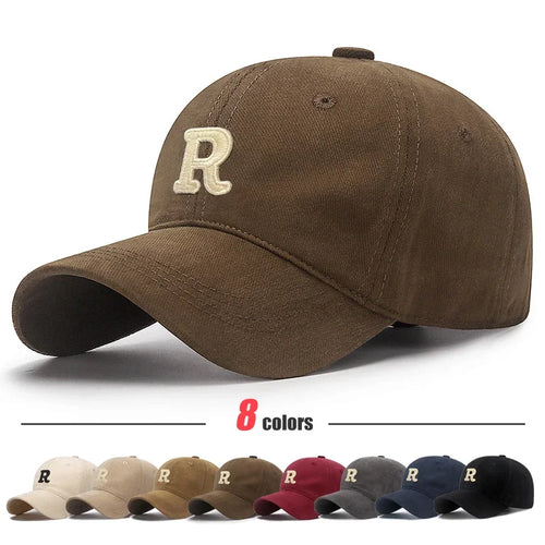 Unisex Korean Version Big Head Circumference Three-Dimensional R Letter Cotton Embroidered Baseball Cap