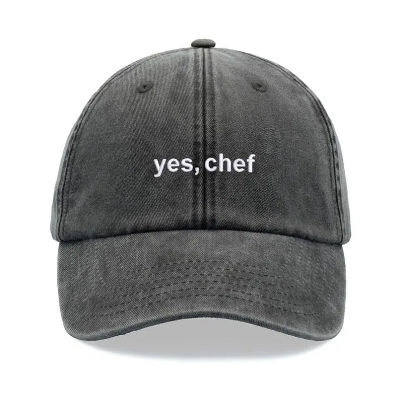 1pc "yes, Chef" Printing Baseball Cap Vintage Washed Unisex Dad Hat