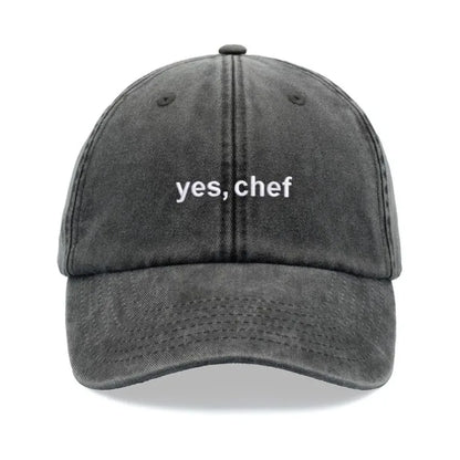 1pc "yes, Chef" Printing Baseball Cap Vintage Washed Unisex Dad Hat