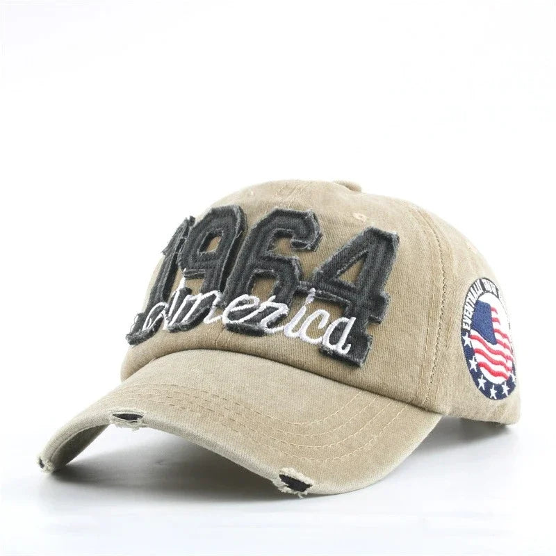 Unisex All Seasons Fashionable Washed Retro Retro Letter 1964 America Baseball Cap