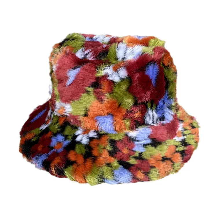Korean Version Of The New Faux Fur Fisherman Hat, Long Haired Colored Bucket Hat