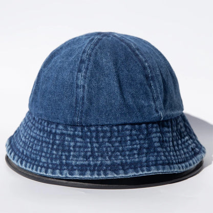 Retro Washed Denim Bucket Hat Women Men Unisex Round Top Fisherman Cap