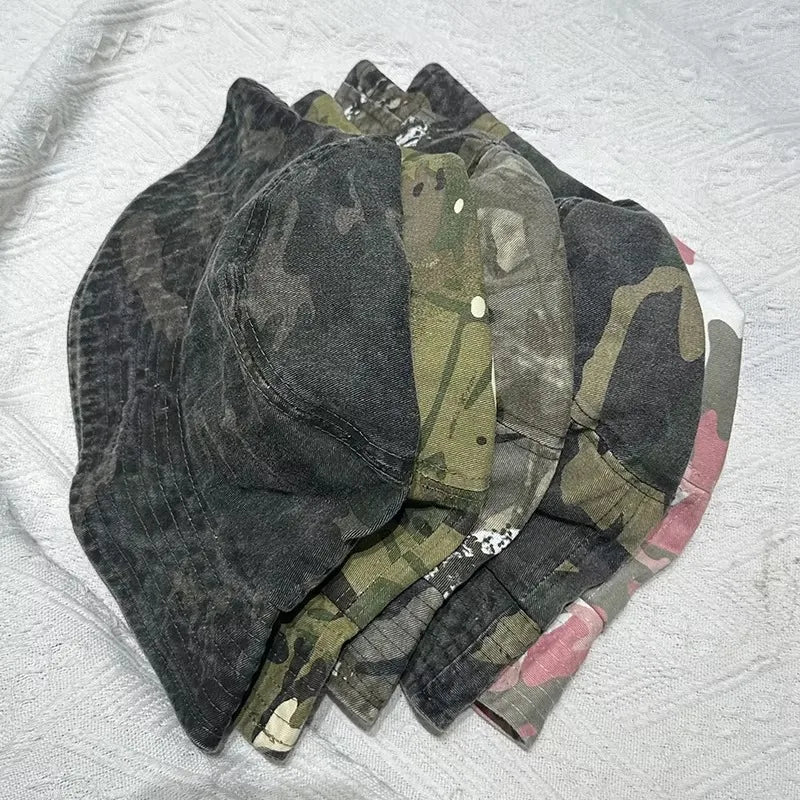 Washed Cotton Camouflage Bucket Hat