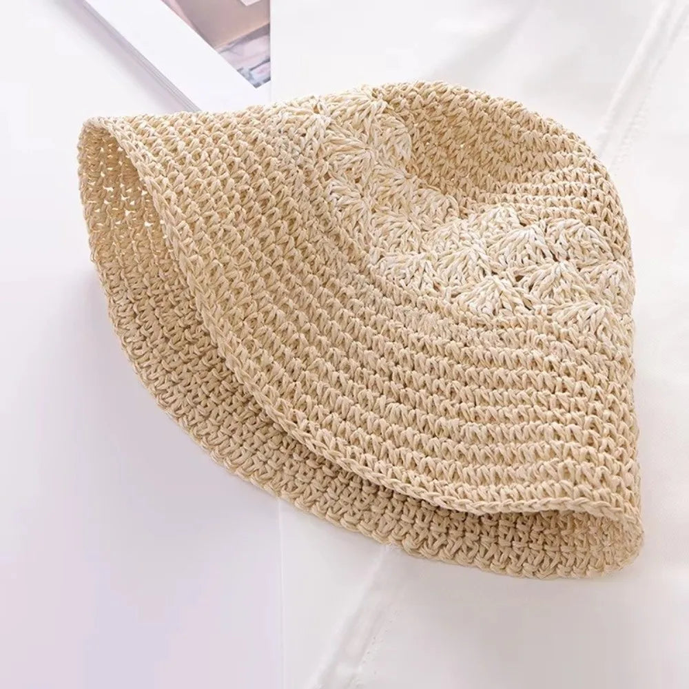 Casual Large Brim Woven Hat Hollow Out Foldable Straw Hat