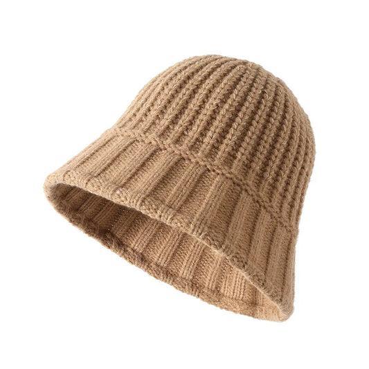 Knitted Bucket Hat Women Winter Autumn Wide Brimmed Fisherman Cap