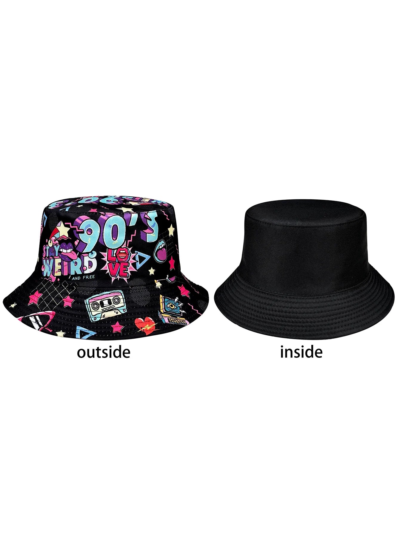 Abstract Personality Tape Black 90S Print Bucket Hat