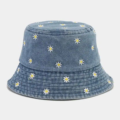 Daisy Embroidered Denim Fisherman Hats