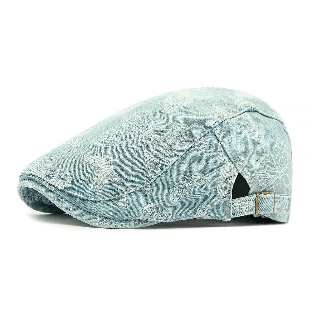 Fashion Washed Denim Beret Vintage Butterfly Cowboy Forward Hat
