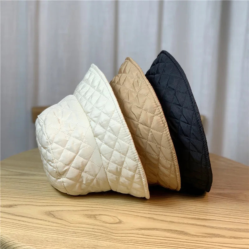 Ultra Light Down Bucket Hat For Women Winter Thick Cotton Fisherman Cap