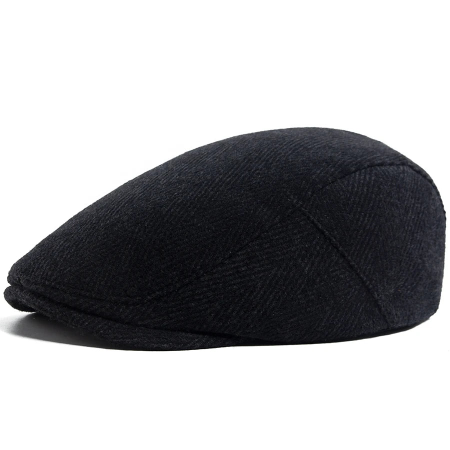 Vintage Big Herringbone Beret For Men Autumn Winter Warm Casual Newsboy Cap