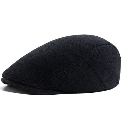 Vintage Big Herringbone Beret For Men Autumn Winter Warm Casual Newsboy Cap