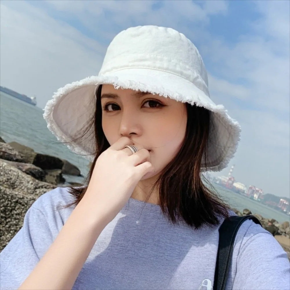 Fashion Adjustable Denim Bucket Hat Big Brimmed UV Protection