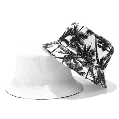 Men Women Coconut Tree Bucket Hat Cotton Printing Hip Hop Fisherman