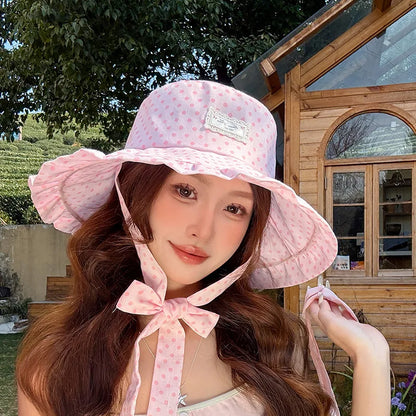 Korean Fashion Polka Dots Ribbon Sun Hat