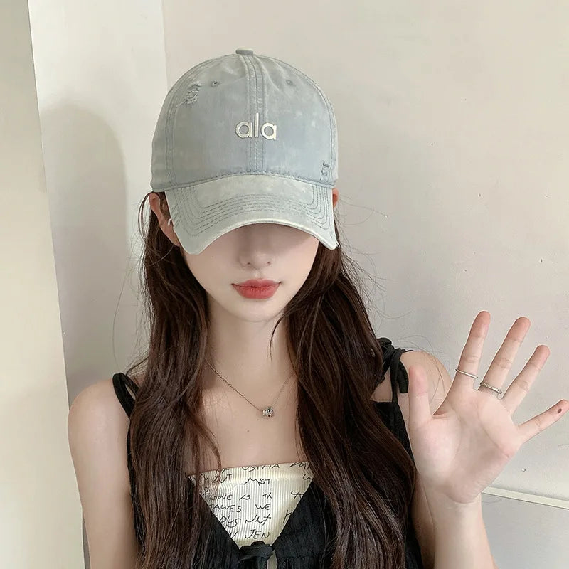 New Retro Lettering Tie-Dye Denim Baseball Cap