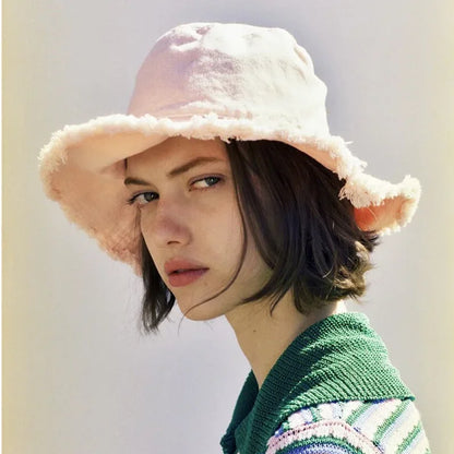 Cotton Fringed Fisherman Cap Soft Aluminum Wire Shape Water Wash Hat