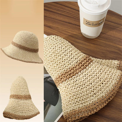 Fashion Wavy Brim Beach Straw Hat Summer Women Foldable Visor Bucket Hat