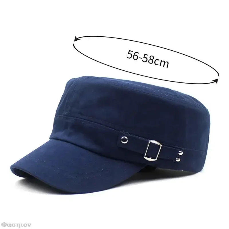 Army Cap Men Women Pure Color Washed Cotton Flat Top Cap Outdoor