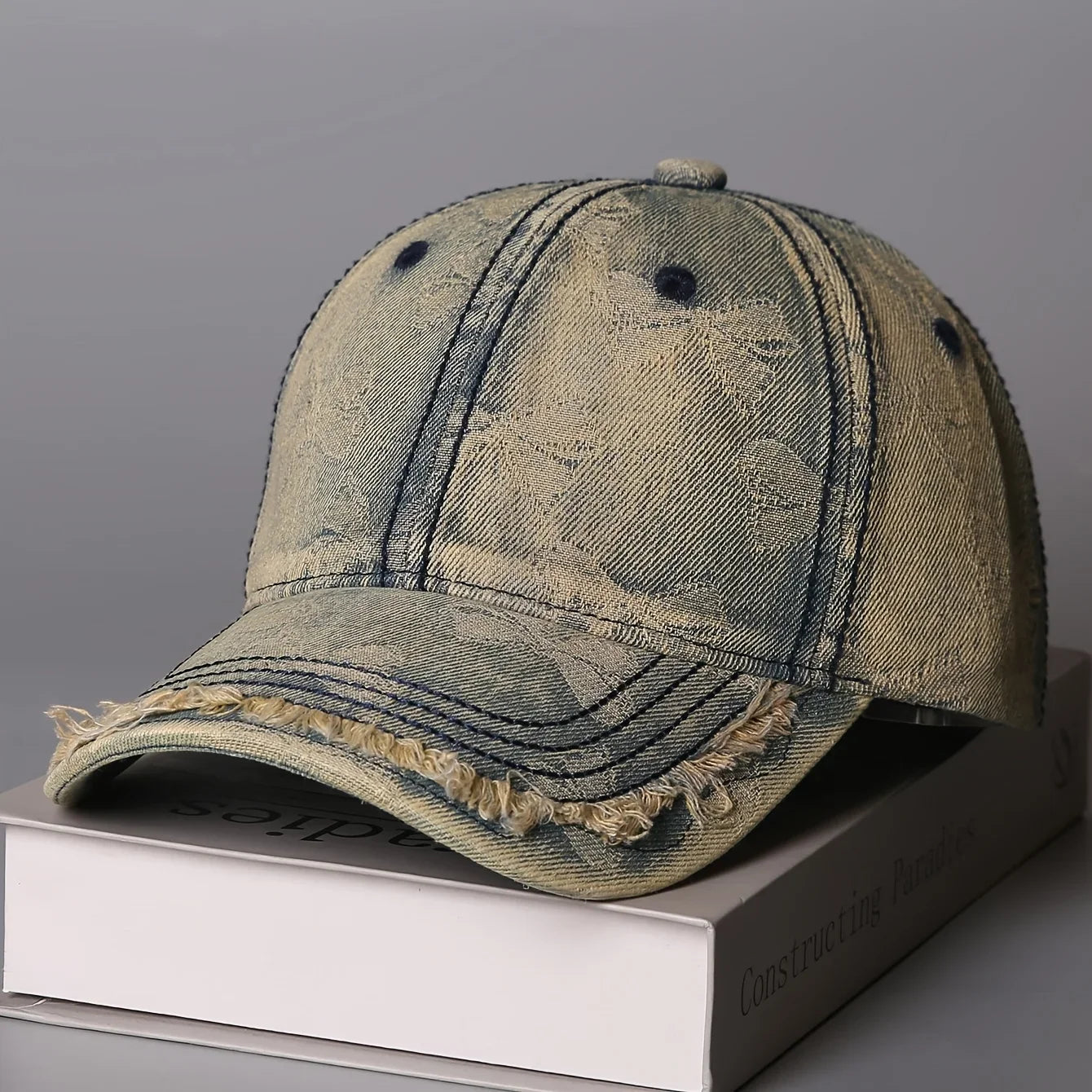 Retro Butterfly Jacquard Distressed Frayed Soft-Top Baseball Cap