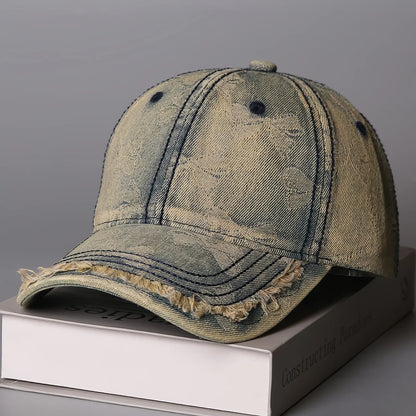 Retro Butterfly Jacquard Distressed Frayed Soft-Top Baseball Cap