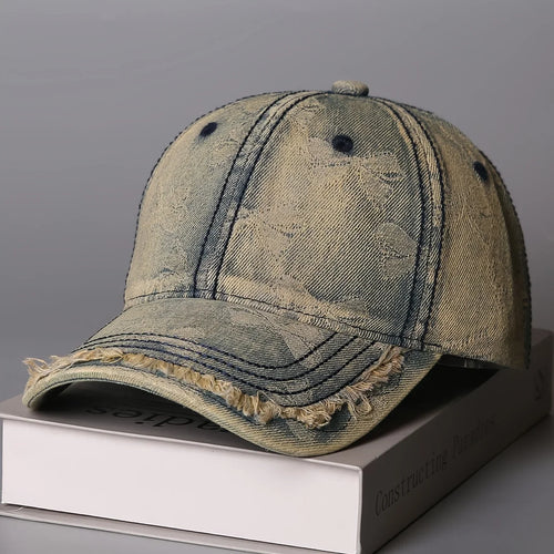 Retro Butterfly Jacquard Distressed Frayed Soft-Top Baseball Cap