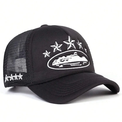 Fashionable Embroidered Baseball Hat Five Star Color Blocked Mesh
