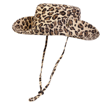 Men Leopard Print Big Brim Bucket Hats Fishermen Caps