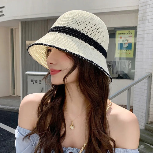 Wide Brim Panama Cap Korean Breathable Knitted Bucket Hats
