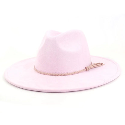 Vegan Suede Hat Teardrop Shape 9.5cm Wide Brim Fedora Hat Men's And Women's