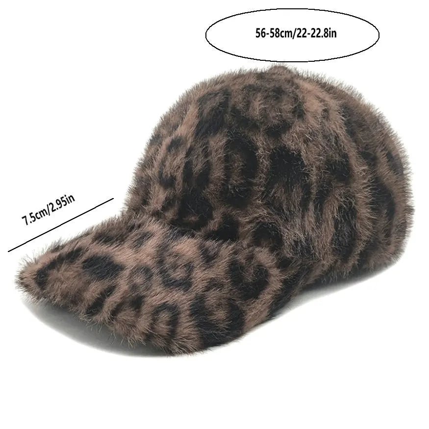 Chic Leopard Print Plush Baseball Cap