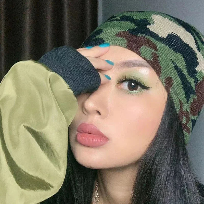 European Camouflage Knitted Hats Color Block