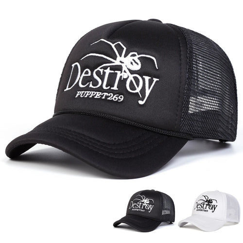 Unisex Destroy Spider Embroidery Baseball Net Caps Spring and Summer