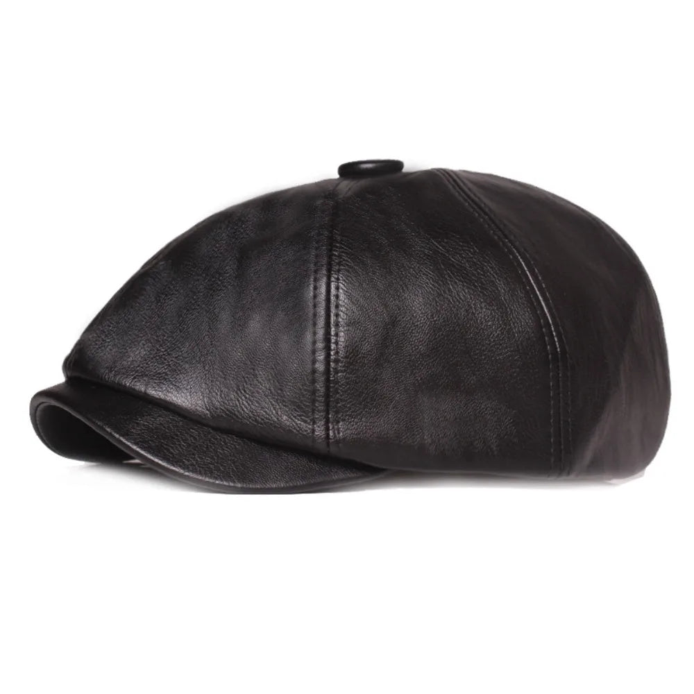 Casual Retro Leather Newsboy Caps Elegant Elastic Band Adjustment Peaked Cap