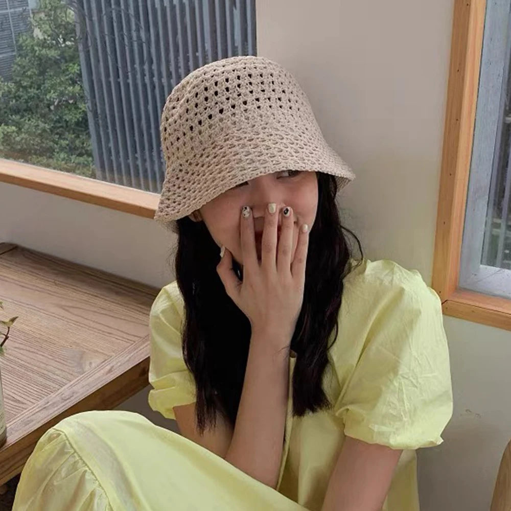 2026 Korean Hook Woven Hollowed Out Fisherman Hat