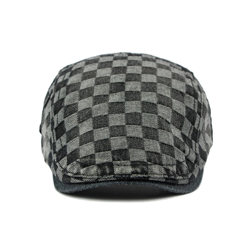 Plaid Berets Hat Men And Women Washed Denim Visors