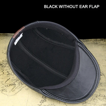 Men's Outdoor Leather Hat Winter Berets Male Warm Ear Protection Cap