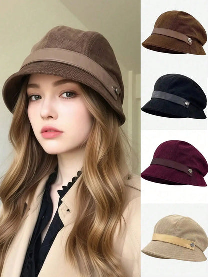 Women's Corduroy Bucket Hat, Korean Style Versatile Cap