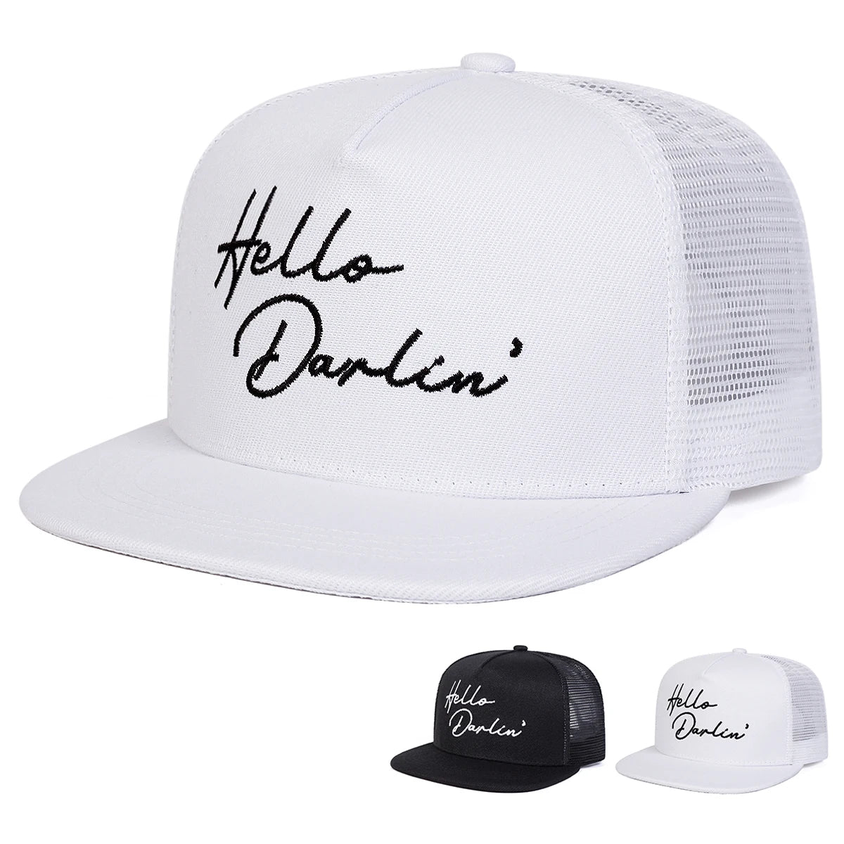 Unisex Hello Darlin Embroidery Hip Hop Net Hats Outdoor Adjustable Sports Casual Sunscreen Hat