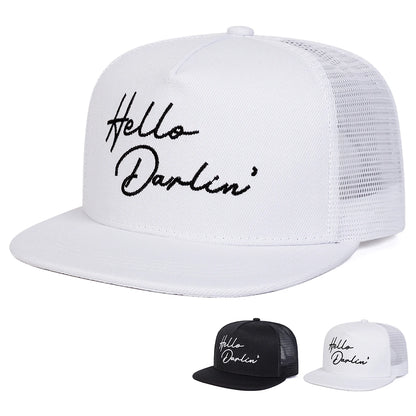 Unisex Hello Darlin Embroidery Hip Hop Net Hats Outdoor Adjustable Sports Casual Sunscreen Hat