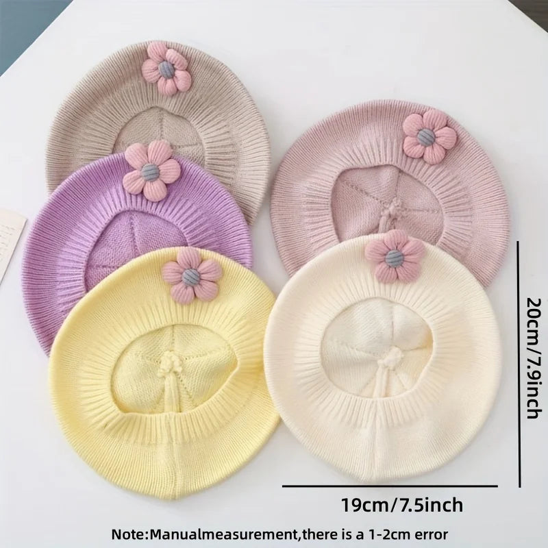 Flower Baby Beret Hat Winter Warm Knitted Beanie Cap