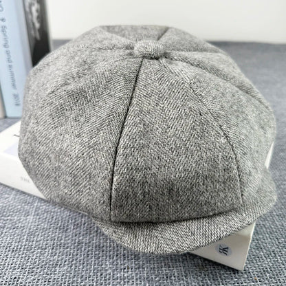 Men Hats Gray Octagonal Cap Vintage Woolen Newsboy Caps