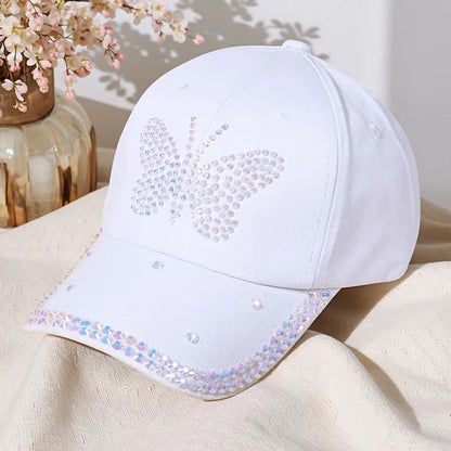 Butterfly-Shaped Diamond-Studded Women's Baseball Cap