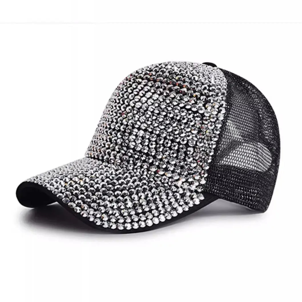 Baseball Cap Women Full Rhinestone Beads Mesh Cap