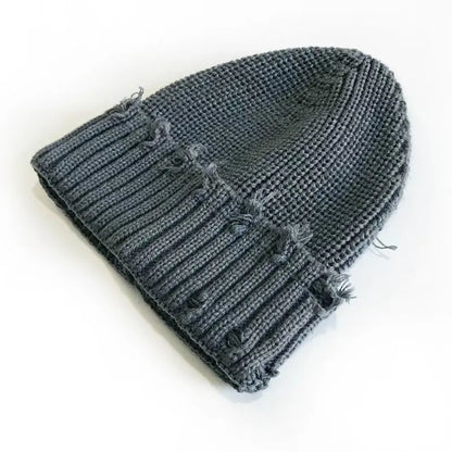 New Dilapidated Hole Knitted Hat Solid Color Ear Protection Warm Cap
