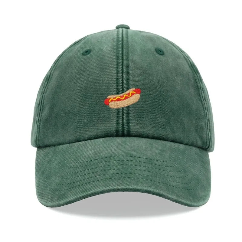Hotdog Baseball Cap Vintage Washed Unisex Dad Hat Adjustable Faded Sports Sun Food Hiking Gardening Funny