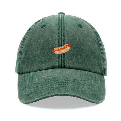 Hotdog Baseball Cap Vintage Washed Unisex Dad Hat Adjustable Faded Sports Sun Food Hiking Gardening Funny