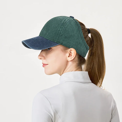 Spring And Summer New Washed Color-Blocked High Ponytail Baseball Cap