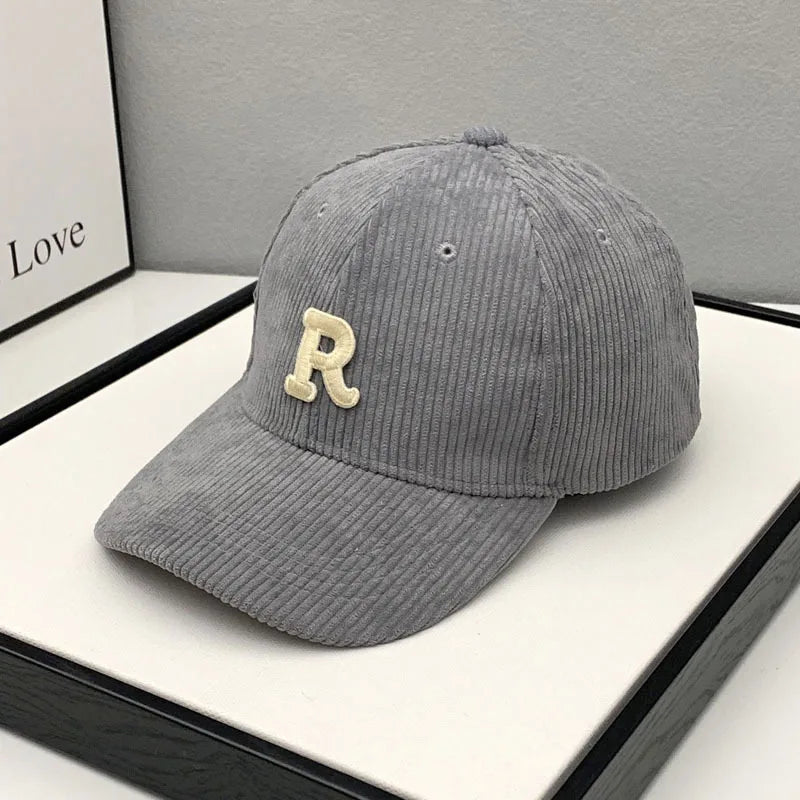Fashion Corduroy Baseball Cap Ladies Letter R Women