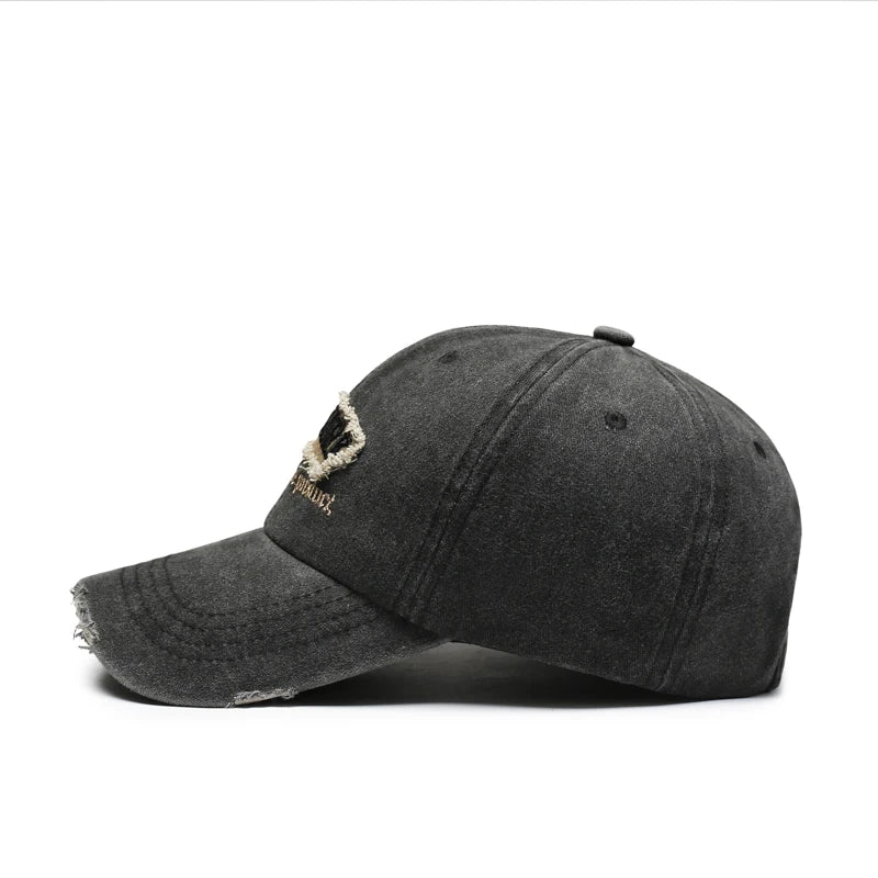 Vintage Distressed Hole Embroidery Letter Denim Baseball Cap